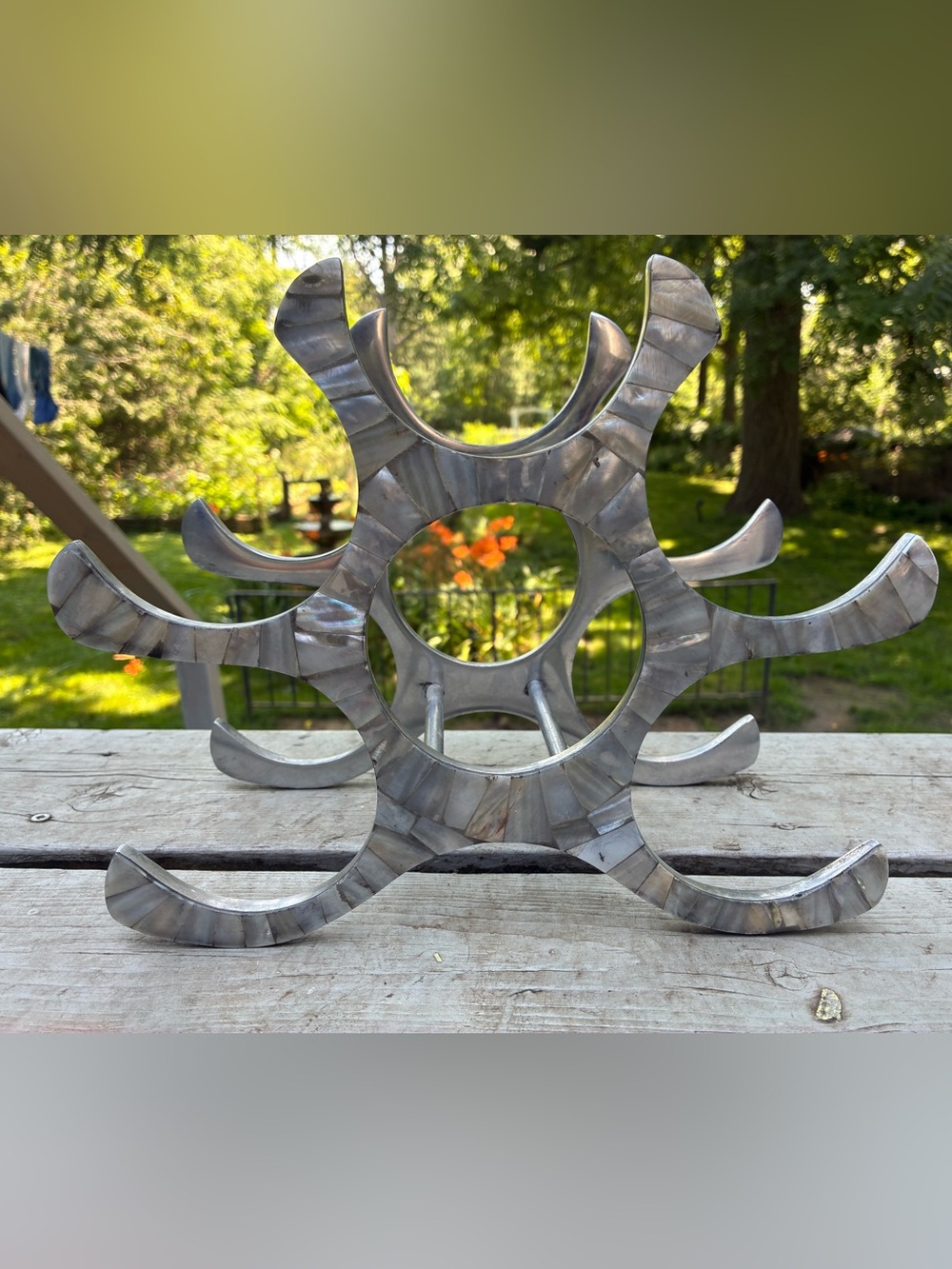 Vintage MCM Aluminum and Mother of Pearl Wine Rack
